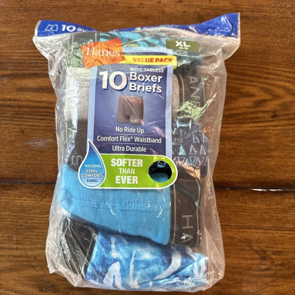 Hanes Boys' Boxer Briefs 9 Pack Tagless Comfort Flex Waistband XL 16-18